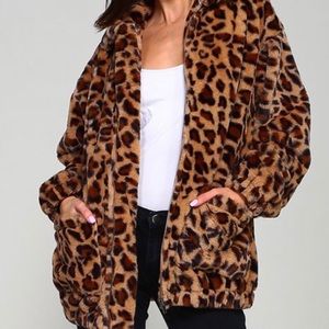 Oversized Leopard Fleece Jacket